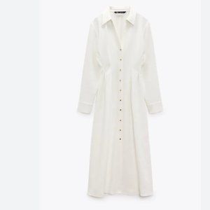 Zara White Button-Front Maxi Shirt Dress